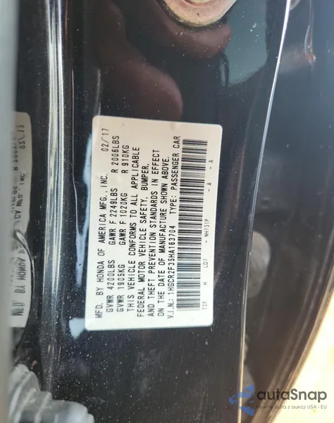 2017 Honda Accord Lx из США, поврежденный, VIN 1HGCR2F35HA163704